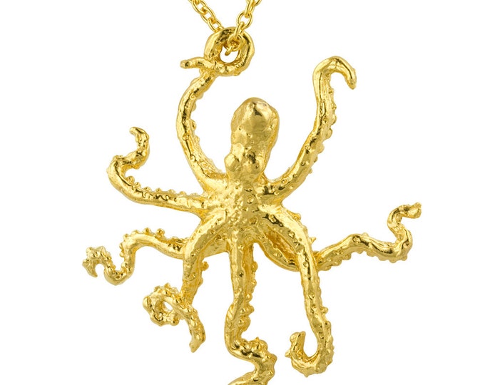 Golden Octopus Sculpture Pendant Necklace