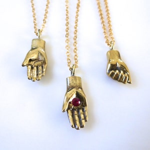 Hamsa Necklace Handcarved Hand with a Ruby Protection Necklace image 3