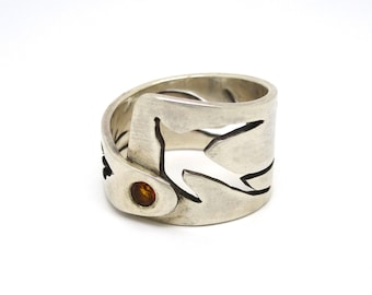Sterling Silver Wrap Ring Birds and Citrine Sun