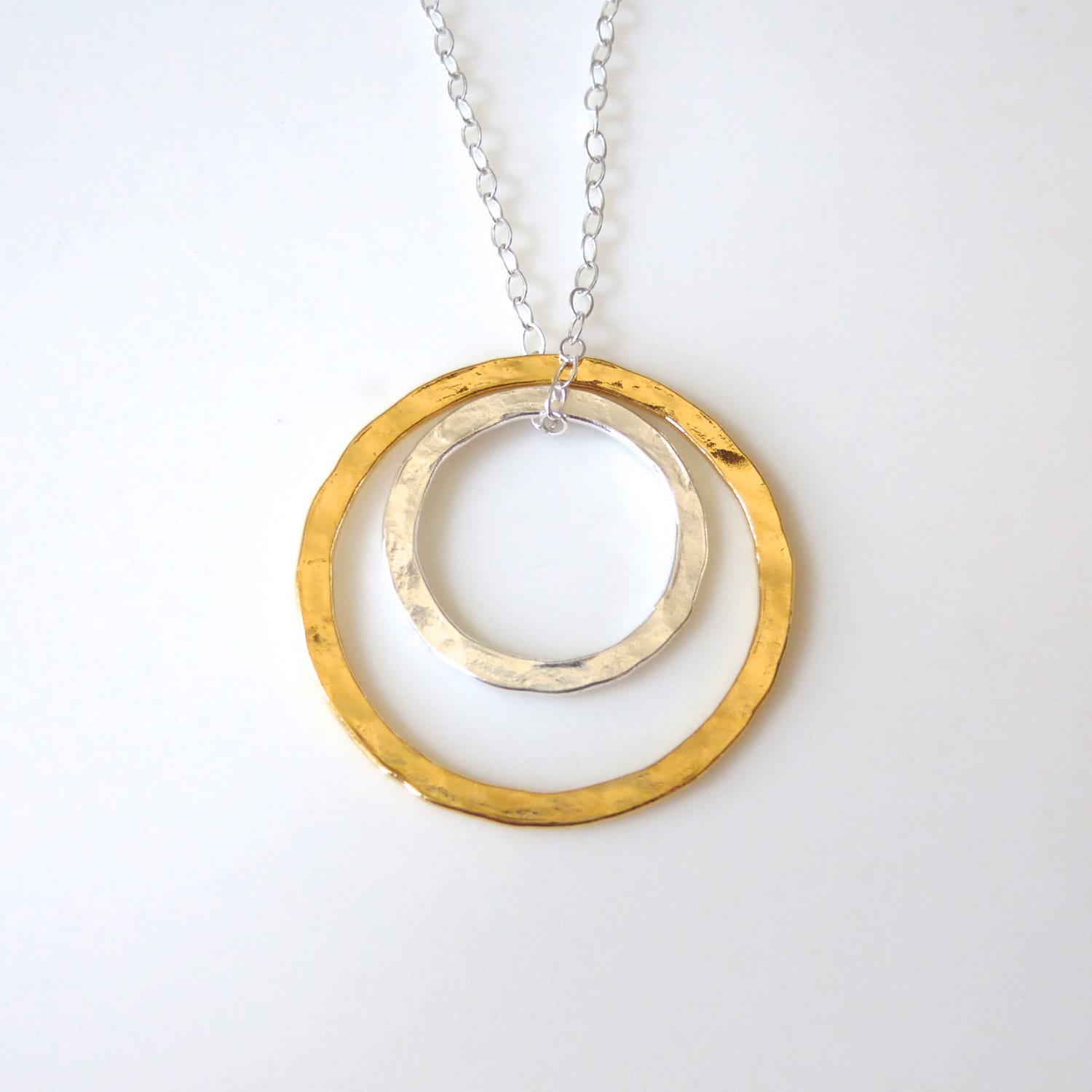 Two Silver and Gold Circles Pendant Necklace