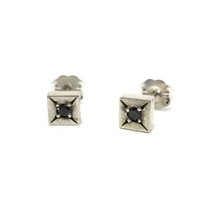 Star Set Black Diamond Silver Square Studs unisex image 3