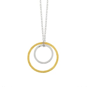 Two Silver and Gold Circles Pendant Necklace