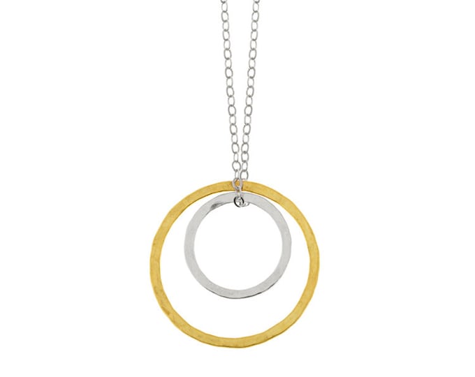 Two Silver and Gold Circles Pendant Necklace