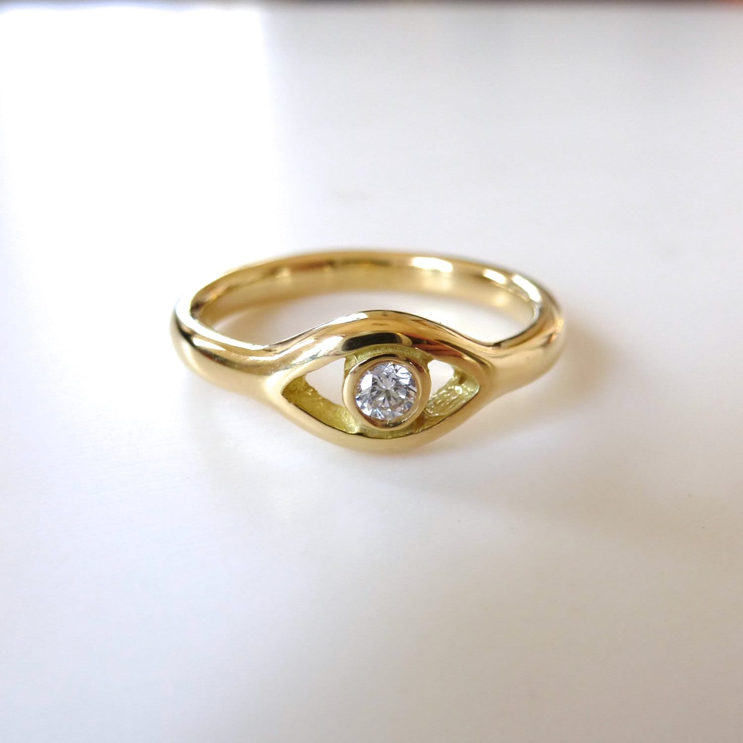 925 Sterling Silber Ring Rhodiniert Rund Evil Eye Schwarz Blau Klar CZ