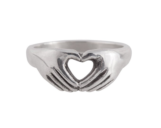 Heart Hands Ring in Sterling Silver- Wedding Ring/ Sweetheart Ring/ Engagement Ring/ Claddagh Ring