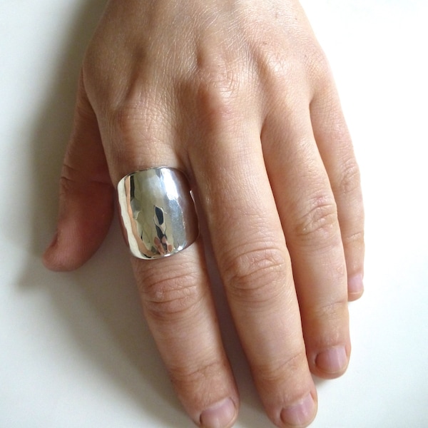 Huge Hammered Silver Cigar Band- Statement Ring