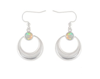 Sterling Silver Crescent Moon Earrings with Opals