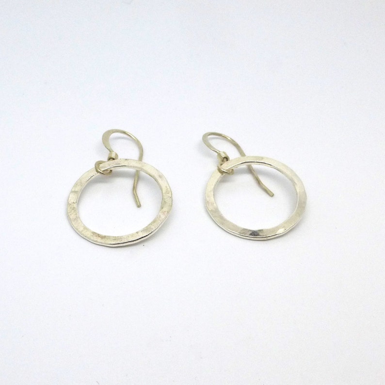 Simple Hammered Sterling Silver Circle Earrings image 3