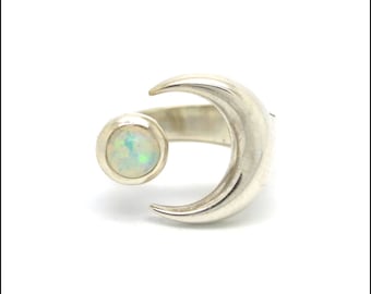 Opal Ring // Crescent Moon // Adjustable Silver Ring