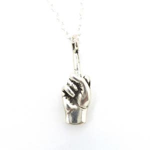 Fck You Tiny Middle Finger Necklace in Sterling Silver or Brass image 1