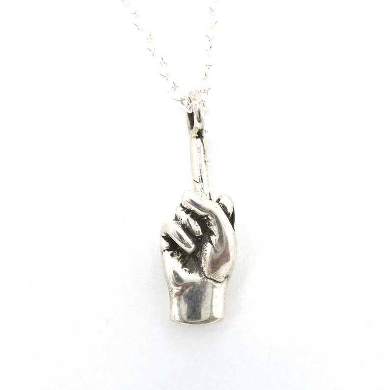 Fck You Tiny Middle Finger Necklace in Sterling Silver or Brass image 1