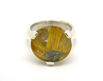 Big Bling Stone Ring// Sterling Silver and Rutilated Quartz // Hand Carved One of a Kind Cocktail Ring