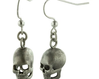 SKULLS // Hand Carved Sterling Silver Skull Earrings