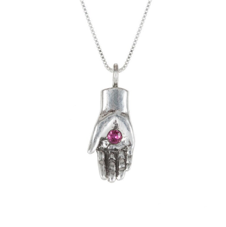 Hamsa Necklace Handcarved Hand with a Ruby Protection Necklace image 5