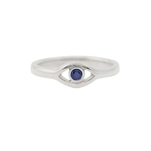 Sterling Silver Evil Eye Ring with a Blue Sapphire // Made to order in your size
