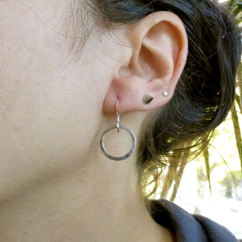 Simple Hammered Sterling Silver Circle Earrings image 2