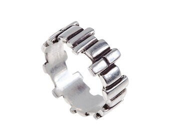 Mens Building Blocks Sterling Silver Ring // Soft Squares Band