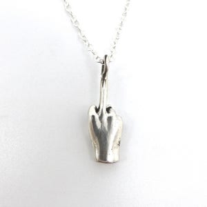 Fck You Tiny Middle Finger Necklace in Sterling Silver or Brass image 2