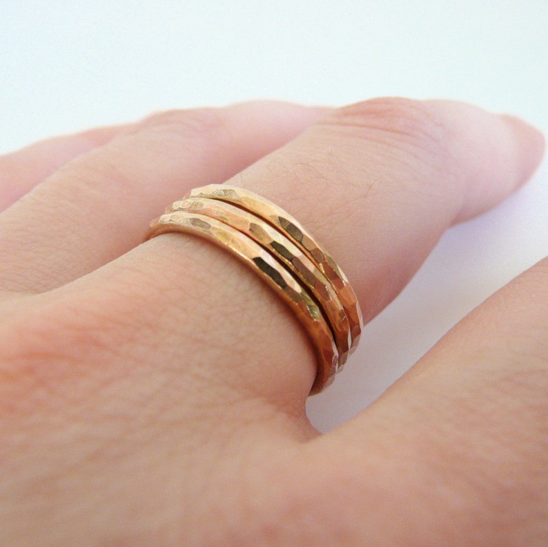 Set of Three Hammered Gold Fill Stacking Rings made to order in your size image 2