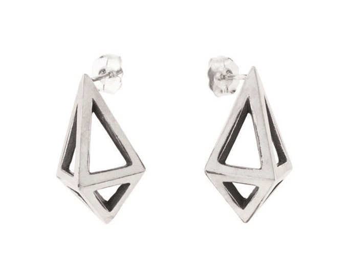 Large Silver Prisms // Geometric Modernist Studs