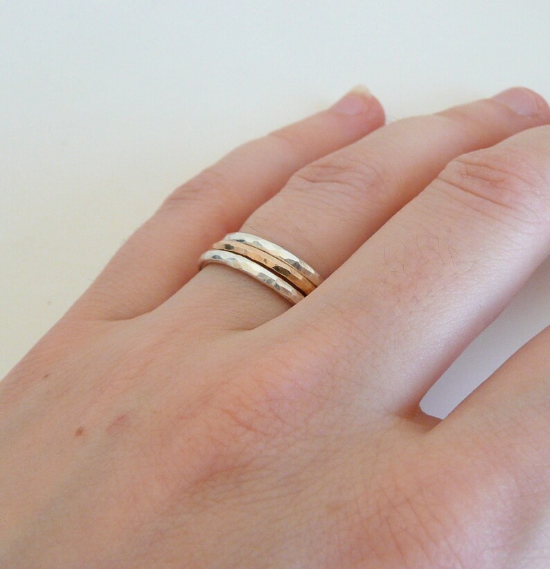 Set of Three Hammered Gold Fill Stacking Rings made to order in your size image 4