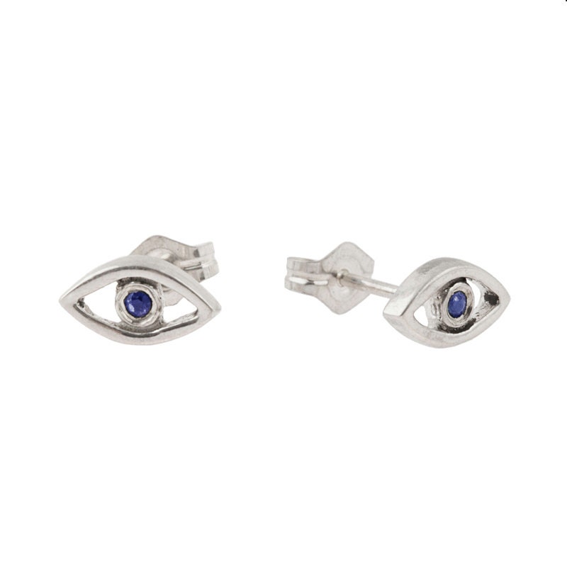 Evil Eye Stud Earrings // Sterling Silver with Blue Sapphires