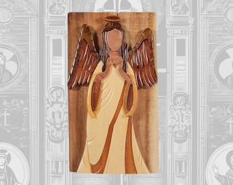 Ángel Guardián de Carver Dan, una caja de regalo de madera artesanal para recuerdos. Una caja de rompecabezas con un compartimento secreto. BPL-0040