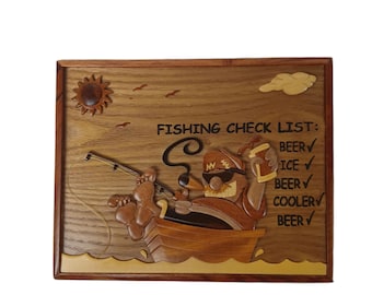 Fishing Check List - Carver Dan's wall sign, a hand-crafted wooden sign.