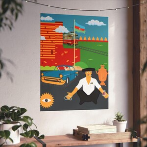 Póster vintage de Baki Qaqa: ambiente de Bakú antiguo con estilo callejero. Póster azerbaiyano. SOLO IMPRESIÓN.