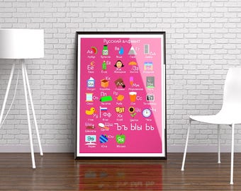 Russian Alphabet Educational Poster - ABC Learning Russian Teaching Poster - Алфавит - Learn Cyrillic Letters