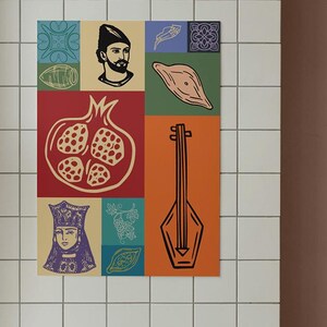 Caucasus Wall Art, Traditional Georgian Print, Tbilisi Travel Poster, Georgia Wall Art, Khachapuri, Tbilisi Georgia Print - POSTER ONLY