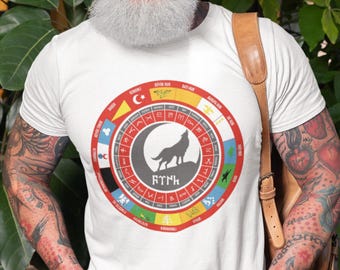 Bozkurt Turkic Unity T-Shirt – Pan-Turkist Design with Runes & Flags - Turan - Turkic States Flag Shirt- Turan Birligi
