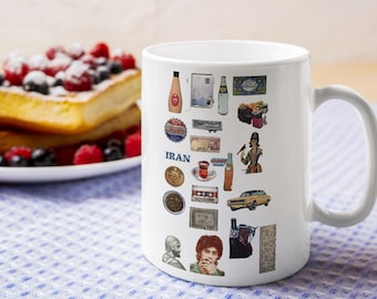 Iran Nostalgia Mug - Persian Retro Collage Art - Tehran Memories, Vintage Iran Icons, 70s–80s Design - Persian Gift for Iranians Abroad