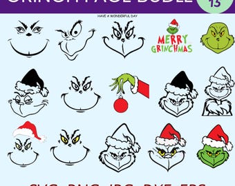 Grinch Face SVG Bundle | Christmas Silhouette (Digital Download)