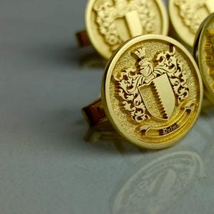 Personalized Coat of Arm Cuff links with Sterling Silver,Custom Engraved Traditional Family Crest Cufflink
