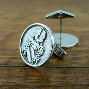 Personalized Sterling Silver Coat of Arms Cufflinks: Engraved Family Crest