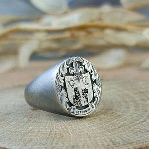 Personalized Solid Gold Family Crest Signet Ring: Custom Coat of Arms