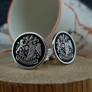 Sterling Silver Coat of Arms Cufflinks: Custom Family Crest, Handmade