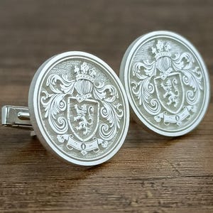 Personalized Coat of Arm Cuff links with Sterling Silver,Custom Engraved Traditional Family Crest Cufflink