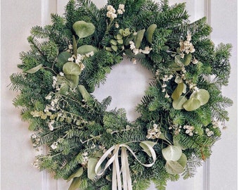 Cottage Christmas Wreath 22” fresh Christmas Wreath