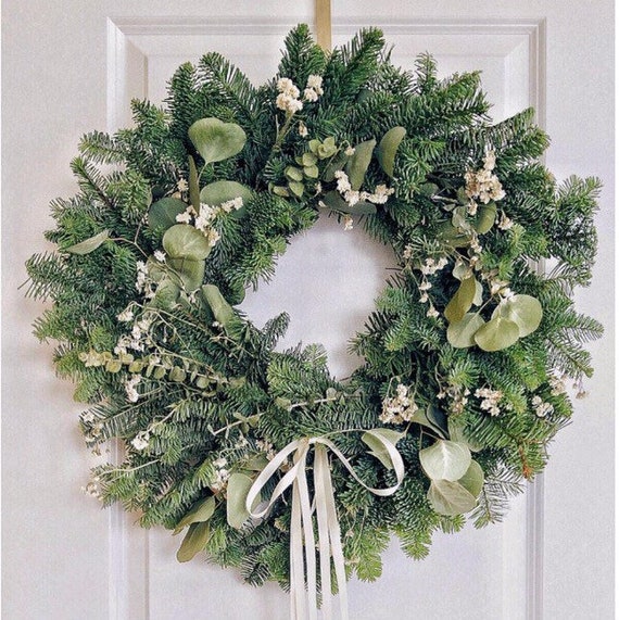 Cottage Christmas Wreath 22” Fresh Christmas Winter Wreath - Etsy
