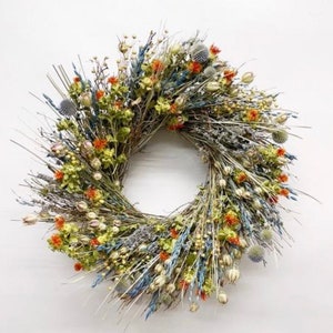 Orange and Blue Dried Floral spring & summer  Wreath