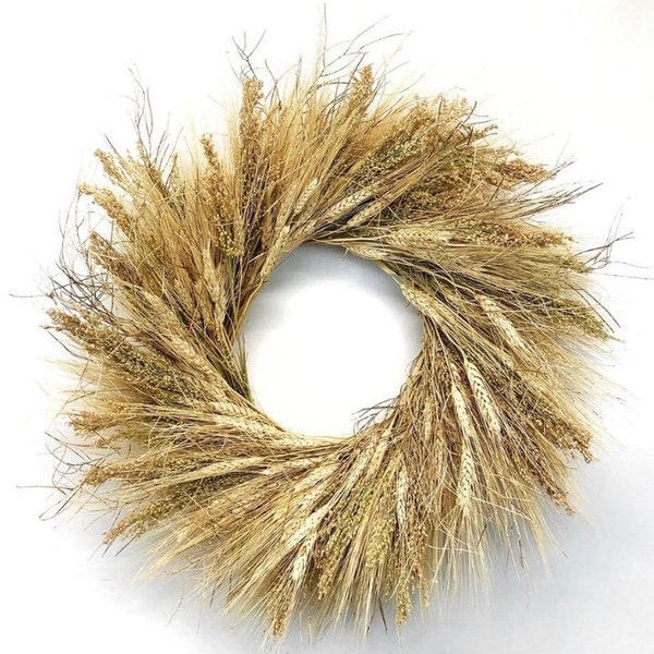 Farmhouse Wheat wreath - rustic wreath 22 Inch - handmade in the USA