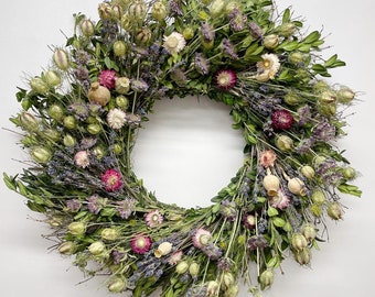 Wildflower and lavender wreath. Wonderful Spring summer and fall natural wreath- dried flower wreath