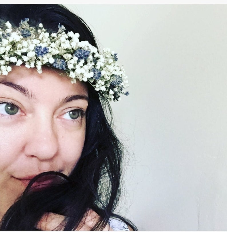 Babies Breath and Dried Lavender flower crown