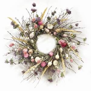 Nest of flowers, dried floral spring wreath for front door