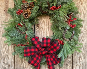Horse shoe, Fir, Pine Fresh Winter Christmas Wreath 22 inches holiday wreath