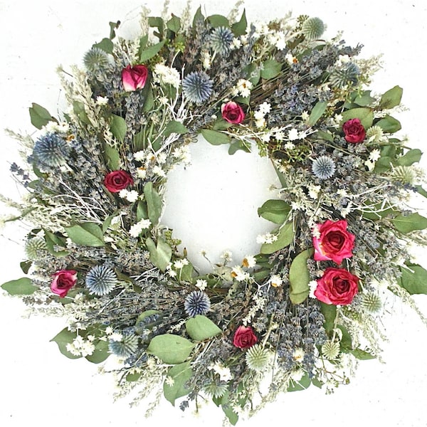 Romantic Winter Garden. Eucalyptus and lavender dried floral wreath- Wonderful winter Valentine's Day wreath