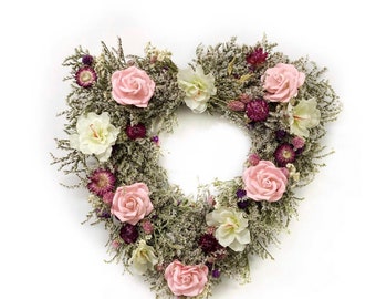 Victorian Valentine’s Day heart wreath. Mulberry roses, strawflower, victorian Valentine’s Day decor 20 Inch