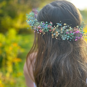 Unicorn fields pastel rainbow babies breath, dried flower crown